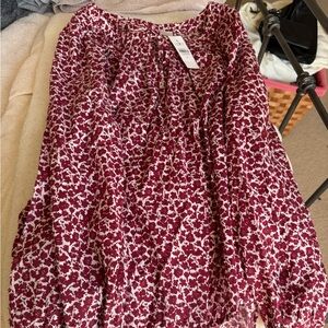 LOFT White Blouse with Red Floral Print